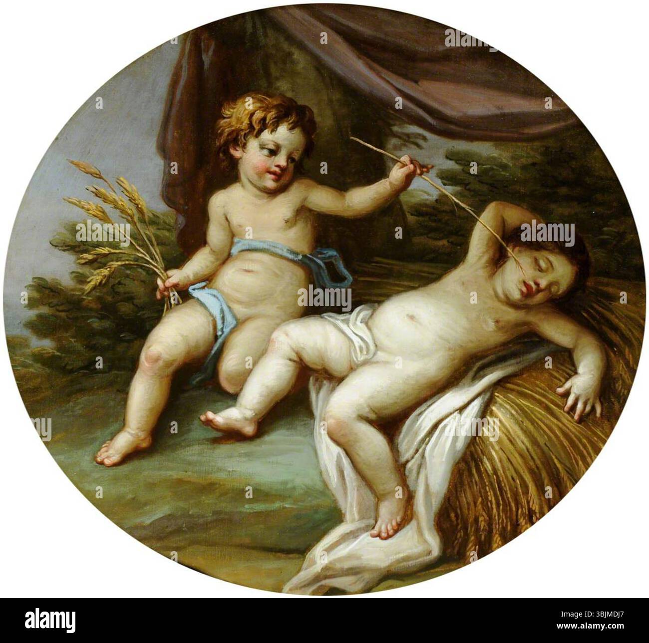 Zucchi, Antonio; Ein Putto, der durch Kitzeln der Nase aus dem Schlaf geweckt wird; National Trust, Nostell Priory; http://www.artuk.org/artworks/a-putto-being-woken-from-sleep-by-tickling-of-his-nose-170689 Stockfoto