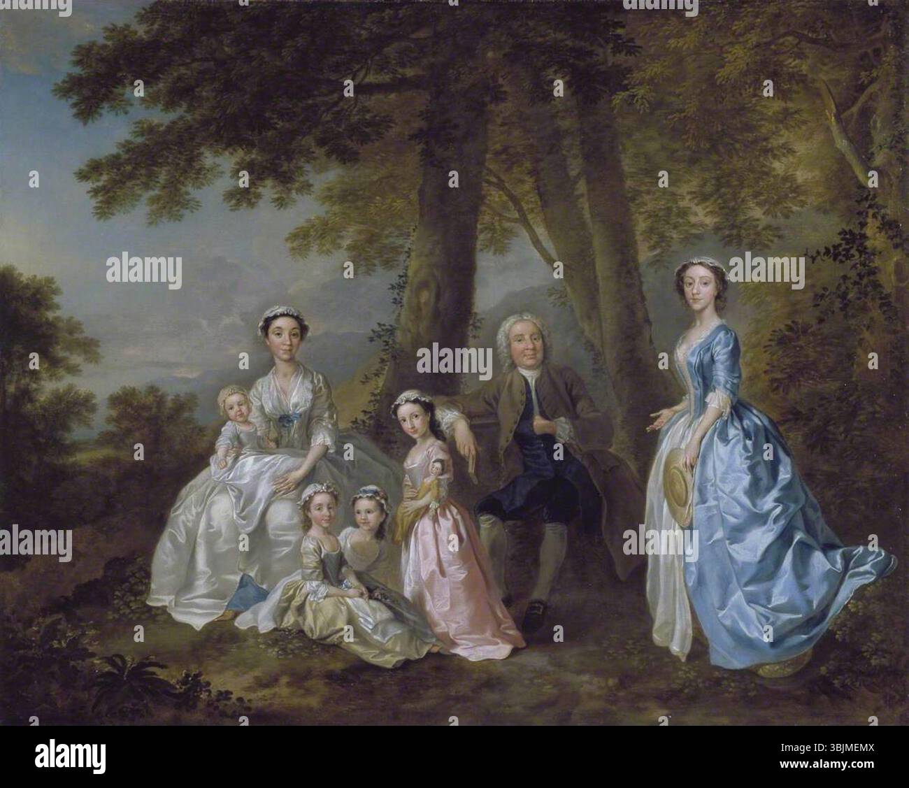 Hayman, Francis; Samuel Richardson, der Schriftsteller (1684–1761), sitzend, umgeben von seiner zweiten Familie 1740–41; Tate; http://www.artuk.org/artworks/samuel-richardson-the-novelist-1684-1761-seated-surrounded-by-his-second-family-1740-41-199141 Stockfoto