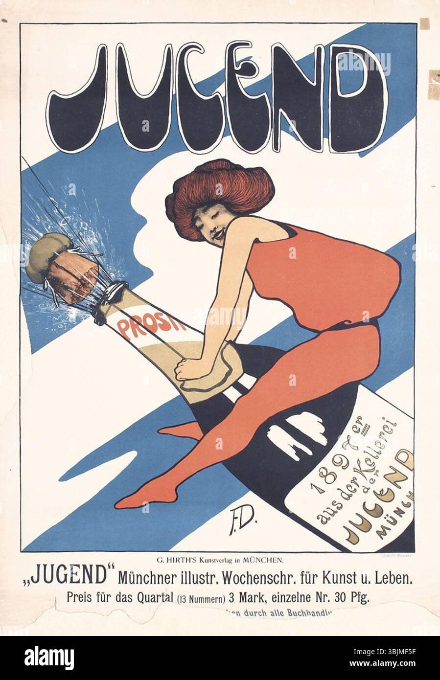 Die 1897 in der Münchner illustrierte Wochenschrift Jugend erschienene Lithografie von Fritz Dannenberg misst 64 x 44 cm und ist von Oscar Consée in München gedruckt. Stockfoto