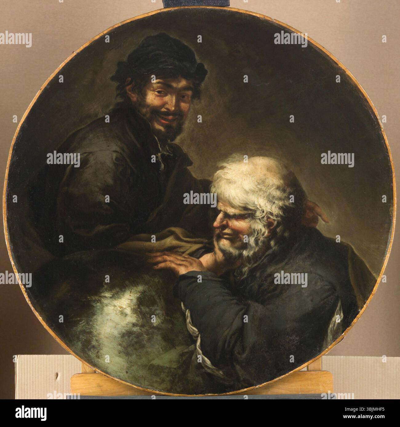 Heraklitus and Democritus* von Salvator Rosa (1615–1673) wurde zwischen 1645 und 1649 gemalt. Das Öl auf Leinwand zeigt die antiken griechischen Philosophen Heraklitus und Demokritus in gegensätzlichen philosophischen zuständen und veranschaulicht ihre Theorien über das Leben und das Universum. Stockfoto