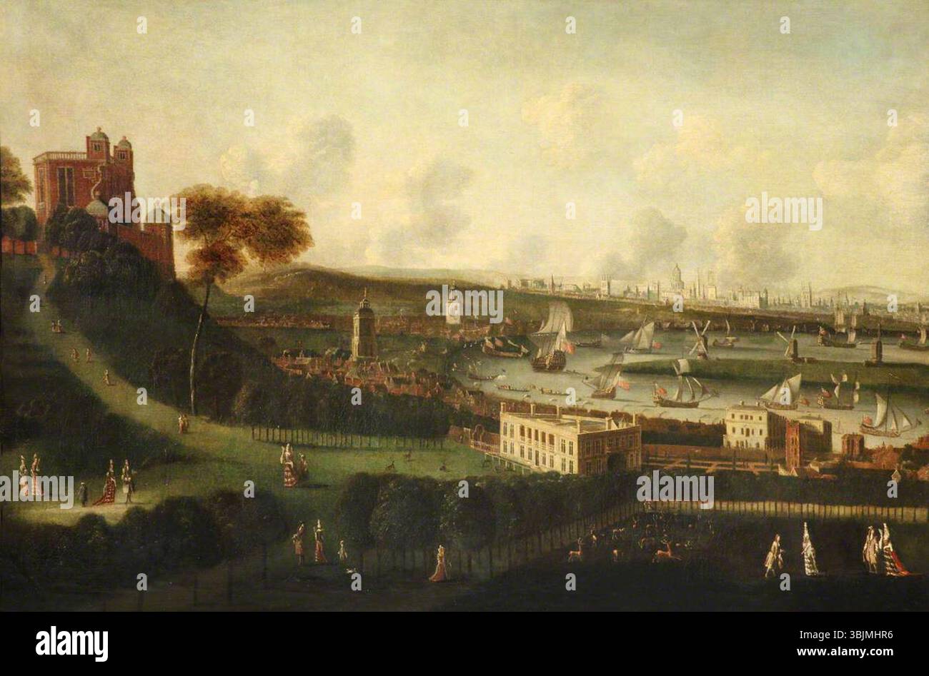 Griffier I, Jan; London und die Themse von One Tree Hill, Greenwich Park; National Maritime Museum; http://www.artuk.org/artworks/london-and-the-river-thames-from-one-tree-hill-greenwich-park-174687 Stockfoto