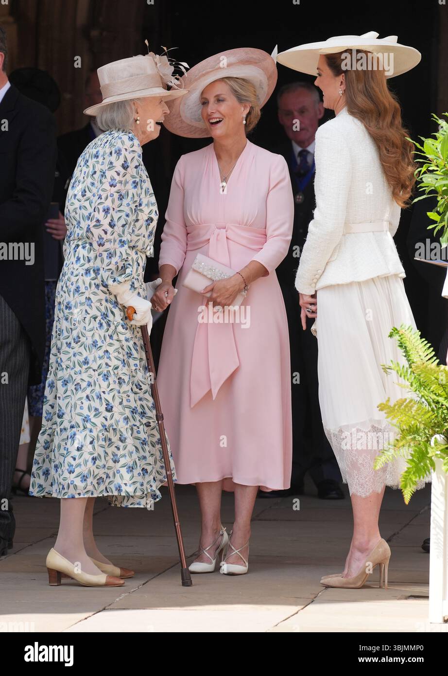 Die Herzogin von Edinburgh und die Prinzessin von Wales nehmen an dem jährlichen Order of the Garter Service in der St George's Chapel in Windsor Castle Teil. Bilddatum: Montag, 16. Juni 2025. Stockfoto