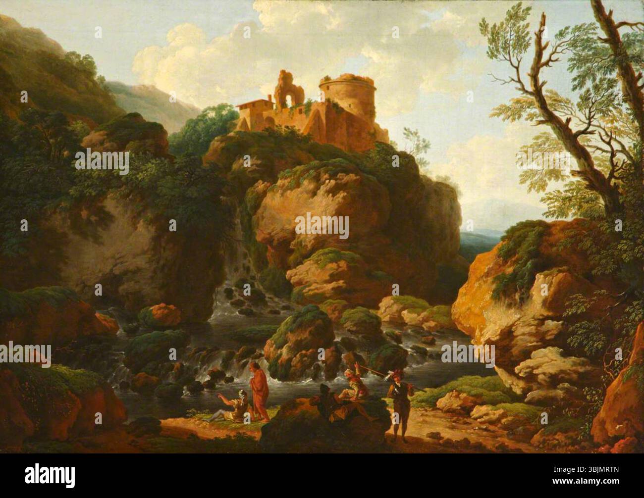 Dietrich, Christian Wilhelm Ernst; Rocky River mit einer Burgruine; National Trust, Hinton Ampner; http://www.artuk.org/artworks/rocky-river-with-a-ruined-castle-216943 Stockfoto