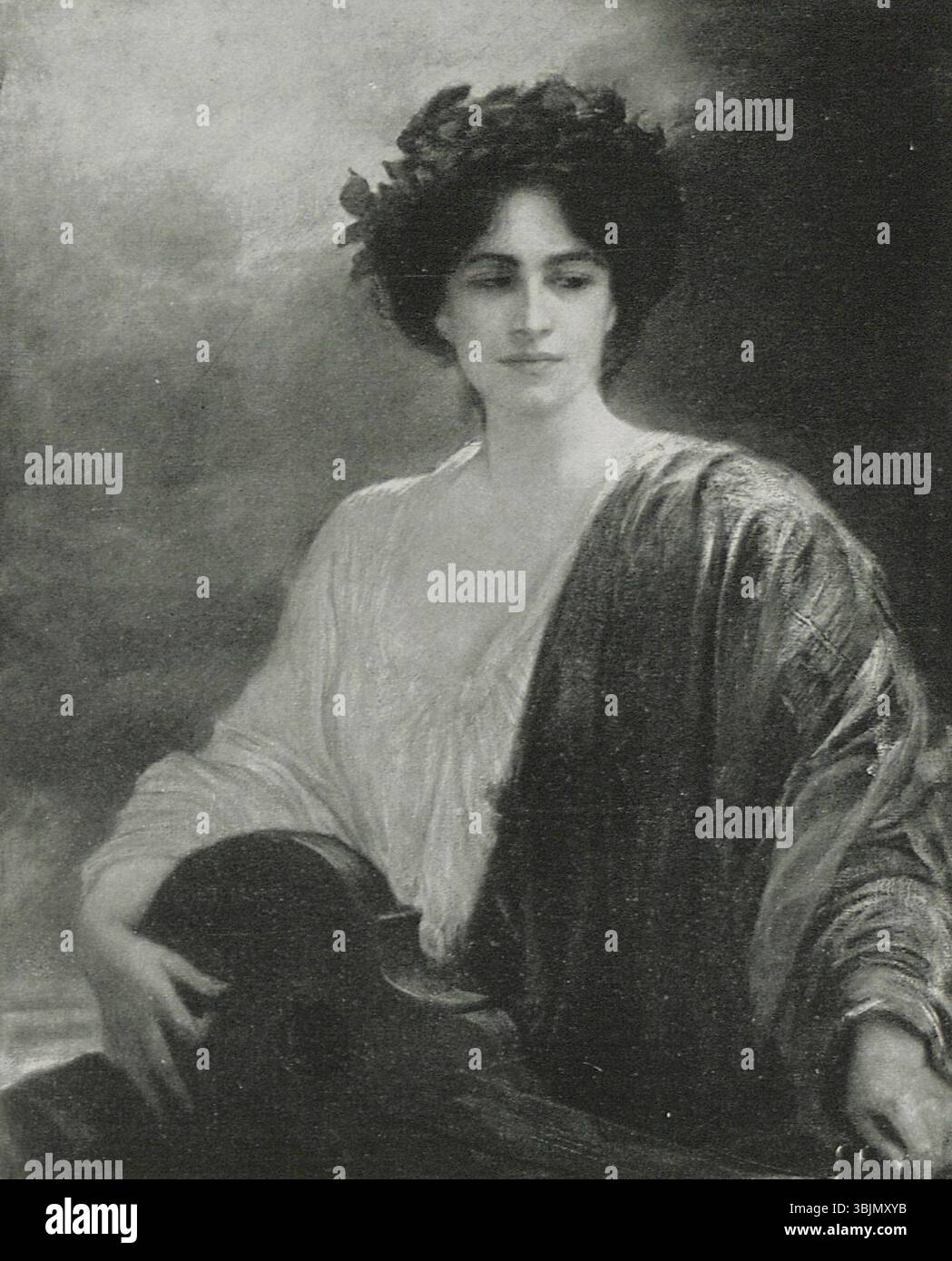 Friedrich August von Kaulbachs Gemälde „Gitarrespielerin“ zeigt eine Frau, die Gitarre spielt. Das Werk betont feine Details und eine anmutige, intime Darstellung des Motivs und zeigt Kaulbachs Geschick in der Darstellung von Figuren. Stockfoto