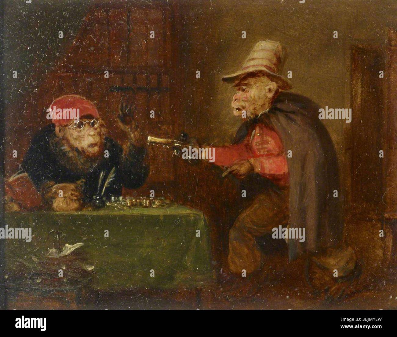 Bristow, Edmund; aus einer Reihe von vier Singeries: A Monkey Holding Up a Notary; National Trust, Anglesey Abbey; http://www.artuk.org/artworks/from-a-set-of-four-singeries-a-monkey-holding-up-a-notary-170164 Stockfoto