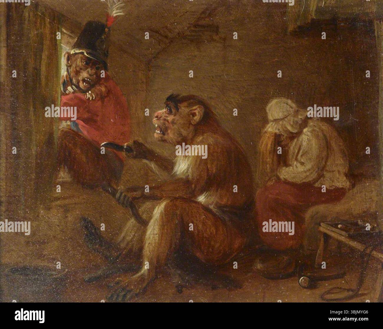 Bristow, Edmund; aus einer Reihe von vier Singeries: A Failed Escape: A Monkey Cutting off the Suffer's Tail; National Trust, Anglesey Abbey; http://www.artuk.org/artworks/from-a-set-of-four-singeries-a-failed-escape-a-monkey-cutting-off-the-suitors-tail-170160 Stockfoto