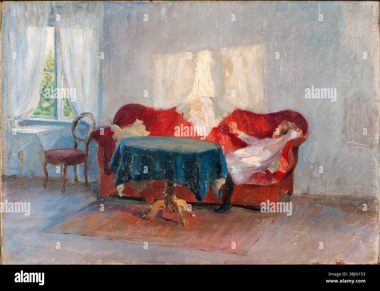 Fanny Brate (1861–1940) malte 1898 „Sunshine“. Das Öl auf Leinwand fängt eine sonnendurchflutete Landschaft ein, mit Licht, das durch die Bäume strömt und eine warme, einladende Atmosphäre schafft, die typisch für den Impressionismus des späten 19. Jahrhunderts ist. Stockfoto