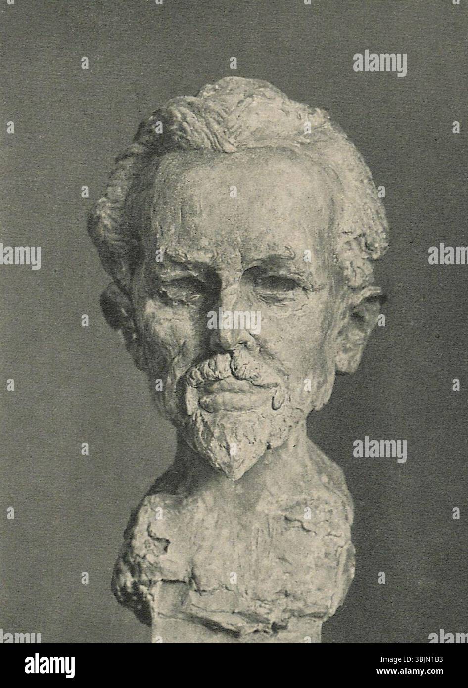 Kurt Kroners Büste von Werner Sombart, geschaffen 1918 oder früher, fängt das Gleichnis des deutschen Soziologen und Ökonomen ein. Die Skulptur unterstreicht Kroners Geschick, intellektuelle Figuren der Zeit in einem klassischen Büstenformat darzustellen. Stockfoto