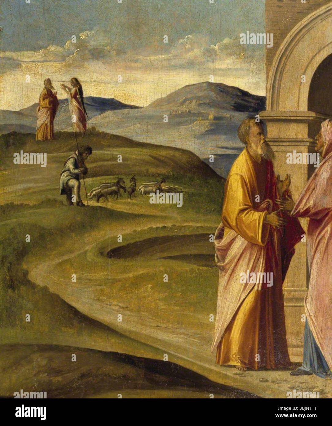 Diana, Benedetto; der Engel, der Joachim die Empfängnis der Jungfrau verkündet, und das Treffen von Joachim und Anna am Goldenen Tor; National Trust, Polesden Lacey; http://www.artuk.org/artworks/the-angel-announcing-the-conception-of-the-virgin-to-joachim-and-the-meeting-of-joachim-and-anna-at-the-golden-gate-217763 Stockfoto