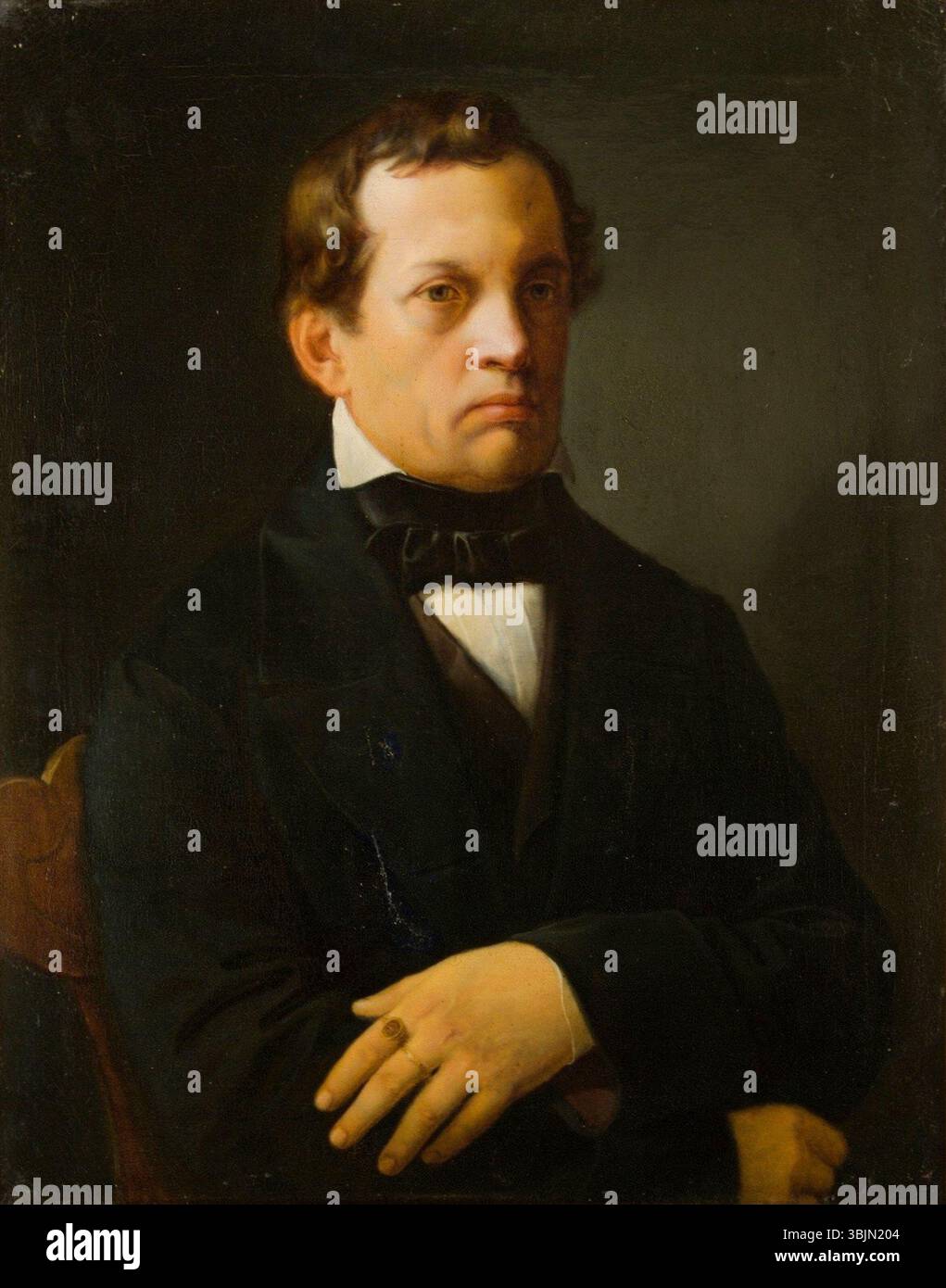 Portret Antoniego Giebutowskiego ist ein Ölgemälde von Jan Matejko (1838–1893) aus dem Jahr 1858, das ein Porträt von Antoni Giebutowski zeigt. Das Werk ist eine formale Darstellung, die typisch für polnische Porträts des 19. Jahrhunderts ist. Stockfoto