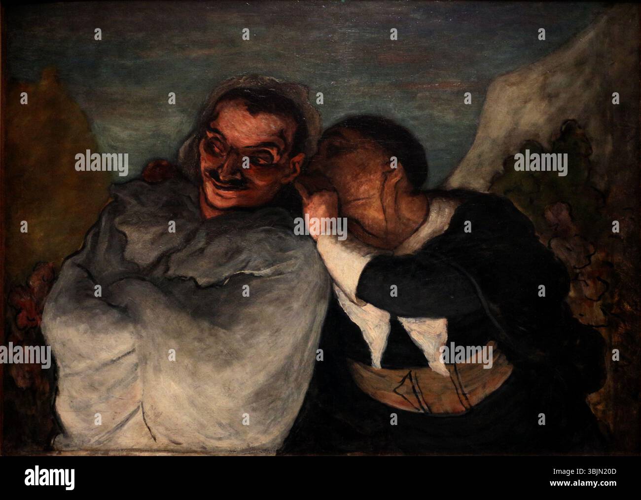 Crispin and Scapin ist ein Ölgemälde von Honoré Daumier, das 1864 entstanden ist. Das Gemälde zeigt zwei komödiantische Figuren, Crispin und Scapin, aus der französischen Commedia dell’arte, die eine spielerische und theatralische Interaktion führen. Stockfoto