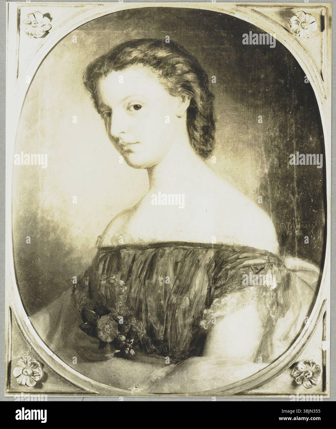 George Peter Alexander Healys Gemälde von 1858 stellt Mrs. Nicholas Dawson, bekannt als Virginia Cooper, in einem formalen Porträtstil dar, der die amerikanische Porträtdarstellung der Mitte des 19. Jahrhunderts widerspiegelt. Stockfoto