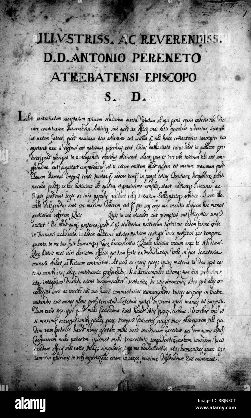 „Libri sententiarum“ von Giulio Claro, ein lateinisches Manuskript aus dem Jahr 1555, ist ein bedeutendes Scholastikwerk in der Tradition der mittelalterlichen Philosophie und Theologie. Sie befindet sich in der Biblioteca Ambrosiana in Mailand. Stockfoto