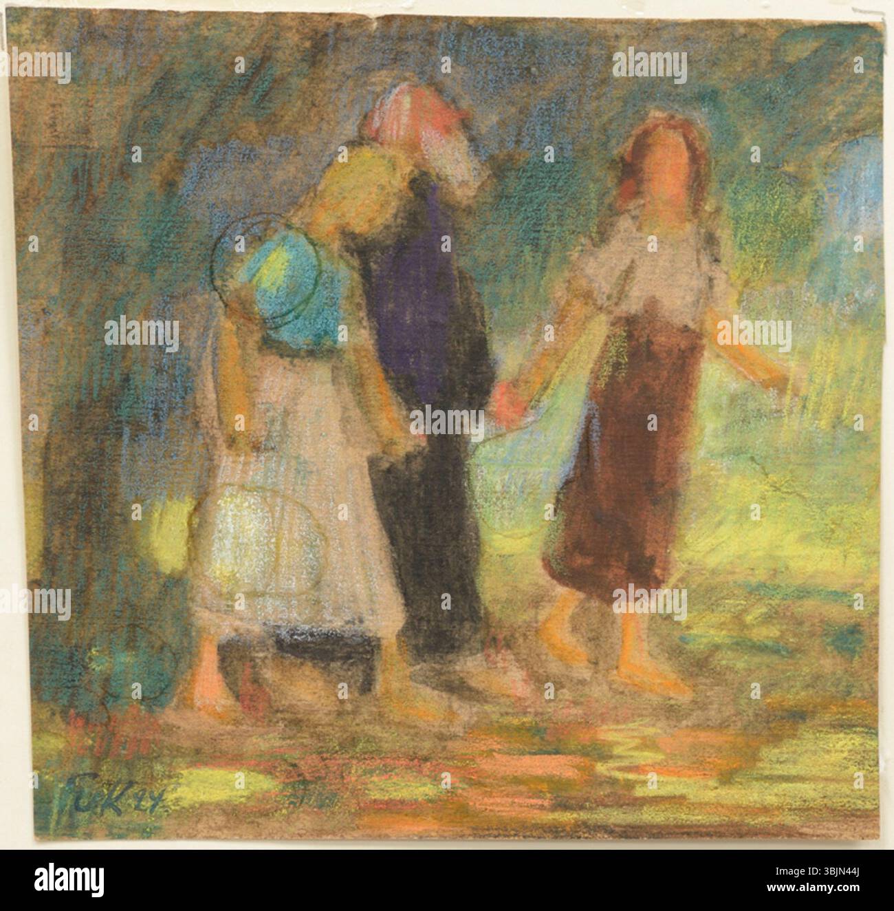 *Lapsed* von Erich von Kügelgen ist ein 1924 entstandenes Pastell- und Papierwerk. Das Stück zeigt Kinder, die ihre Unschuld und ihren verspielten Geist in sanften Pastelltönen und fließenden Linien einfangen. Stockfoto