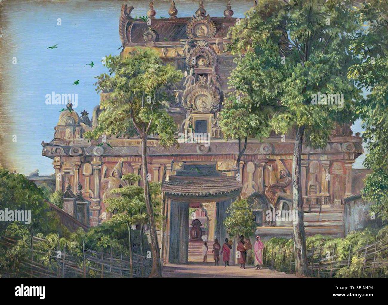 Norden, Marianne; Tor des Tanjore-Tempels (Thanjavur) mit dem Großen Stier durch die Tür gesehen, Tamil Nadu, Indien; Royal Botanic Gardens, Kew; http://www.artuk.org/artworks/gate-of-the-temple-of-tanjore-thanjavur-with-the-great-bull-seen-through-doorway-tamil-nadu-india-87983 Stockfoto