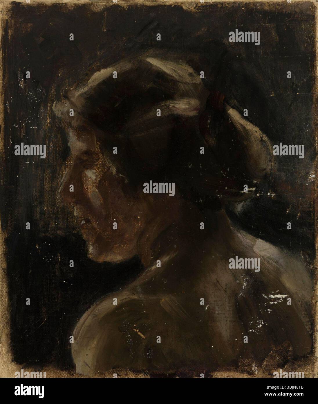 Ein Öl-auf-Leinwand-Portraitbild des estnischen Künstlers Nikolai Triik, entstanden zwischen 1906 und 1908, das eine menschliche Figur mit Ausdruck und Detail darstellt. Stockfoto