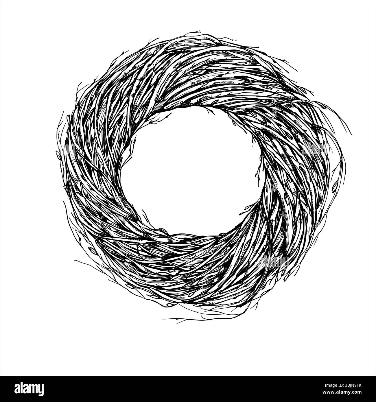 Monochromer Vektorkranz getrockneter Birkenzweige im skandinavischen Stil. Rustikales Naturelement für nordisches Weihnachtsdekor, Weihnachtsverpackung Stock Vektor