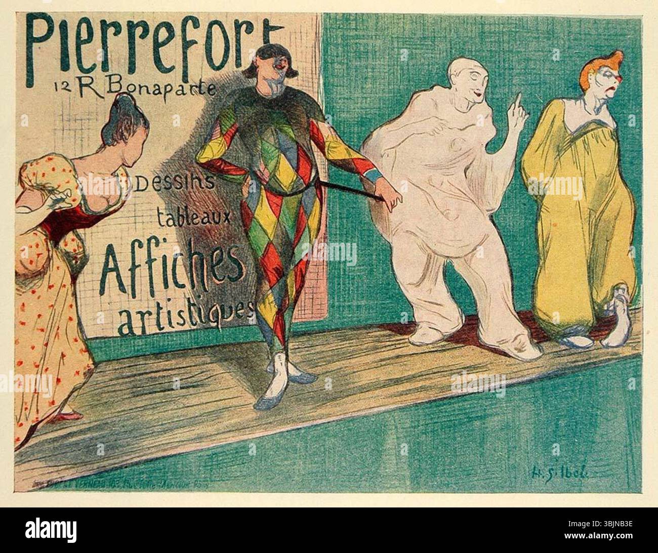 Henri-Gabriel Ibels’ Poster um 1898 „Pierrefort. Affiches Artistiques zeigt seinen Beitrag zur künstlerischen Plakatbewegung. Das Werk ist Teil der Serie „Les maîtres de l'affiche“ und spiegelt den Jugendstil wider. Stockfoto