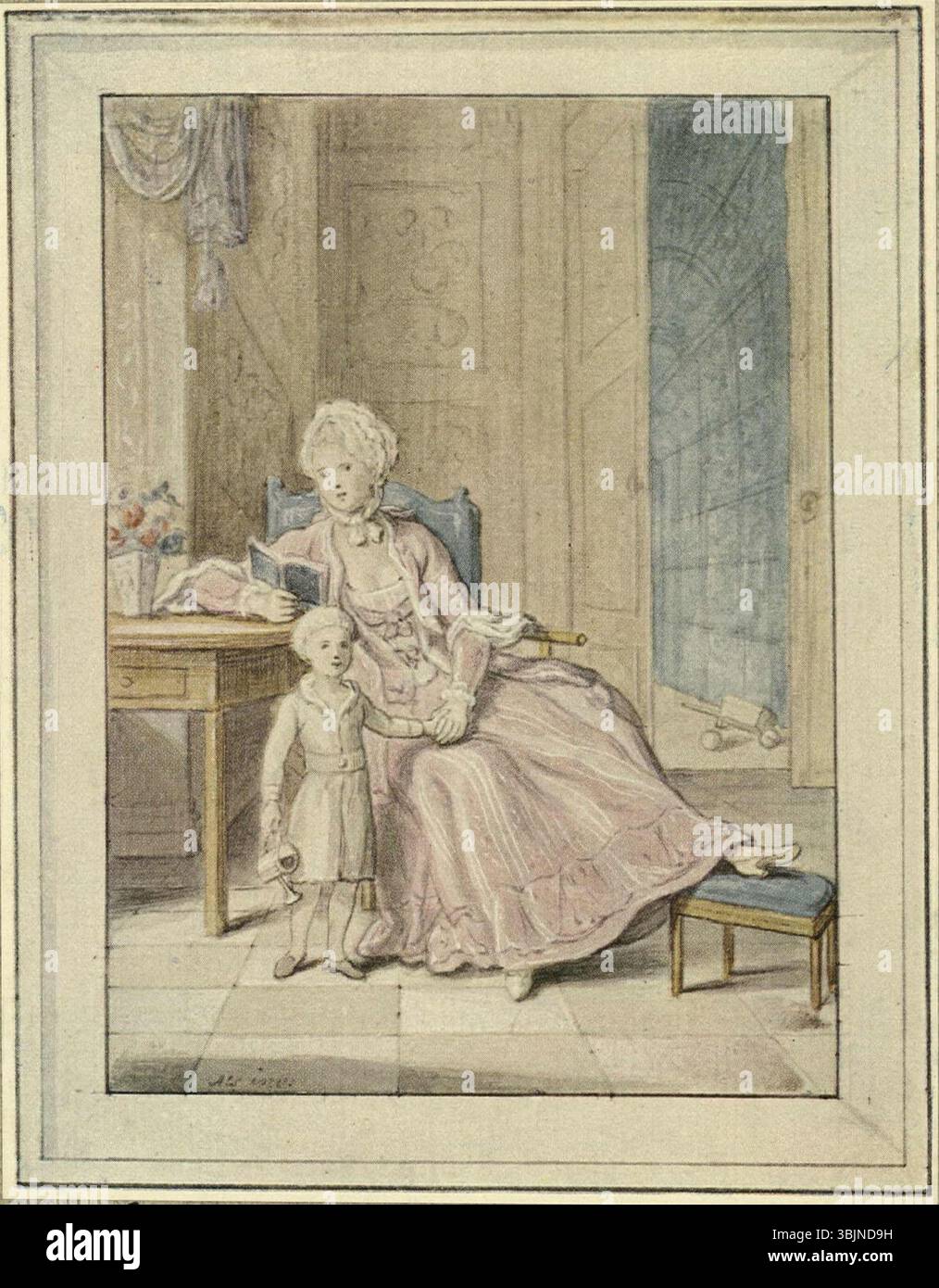 Peder als’ erste Skizze von Königin Caroline Mathilde von Dänemark und Kronprinz Frederik, die in den 1770er Jahren gemalt wurde, fängt die königlichen Figuren in einer formalen Pose ein. Der frühe Entwurf gibt Einblicke in den Ansatz von als zur königlichen Porträtkunst. Stockfoto