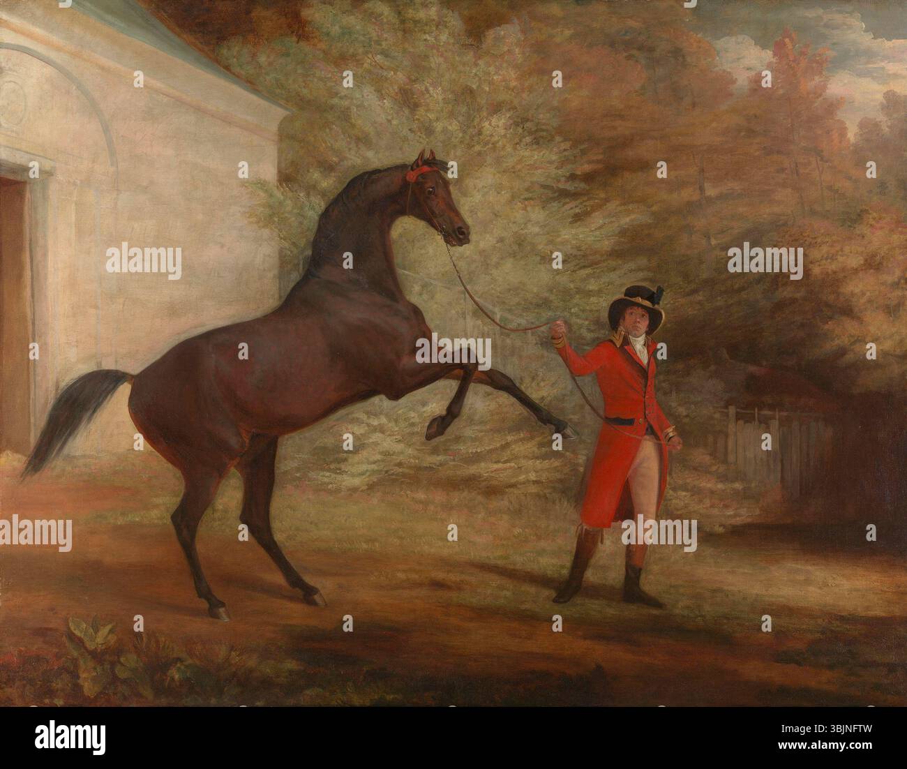 George Garrards Gemälde Saltram aus dem Jahr 1792 zeigt eine Landschaft mit komplexen Darstellungen von Natur und Architektur. Das Kunstwerk ist Teil der Royal Collection und zeigt Garrards Ansatz zur Landschaftsmalerei und Architekturmalerei. Stockfoto