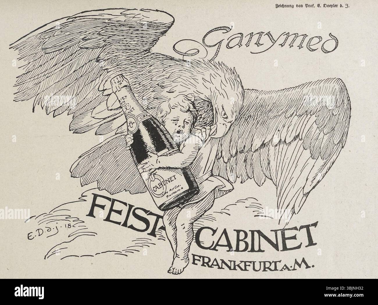 Das Ganymed Feist-Cabinet von Emil Doepler (1855–1922) 1918 ist eine verspielte und skurrile Illustration, die in lustige Blätter Nr. 5 veröffentlicht wurde und die mythologische Figur Ganymedes zeigt. Stockfoto