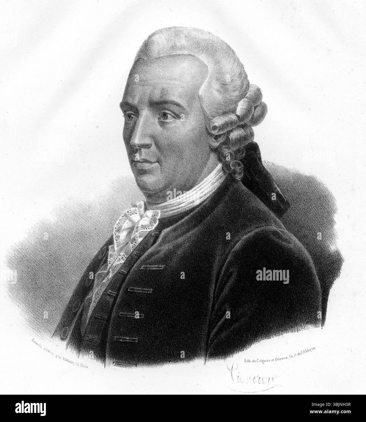 Das Porträt von J. G. Zimmermann aus dem 18. Jahrhundert fängt das Bild des Themas in einem formalen und würdevollen Stil ein. Das Porträt spiegelt die Mode- und künstlerischen Konventionen dieser Zeit wider. Stockfoto