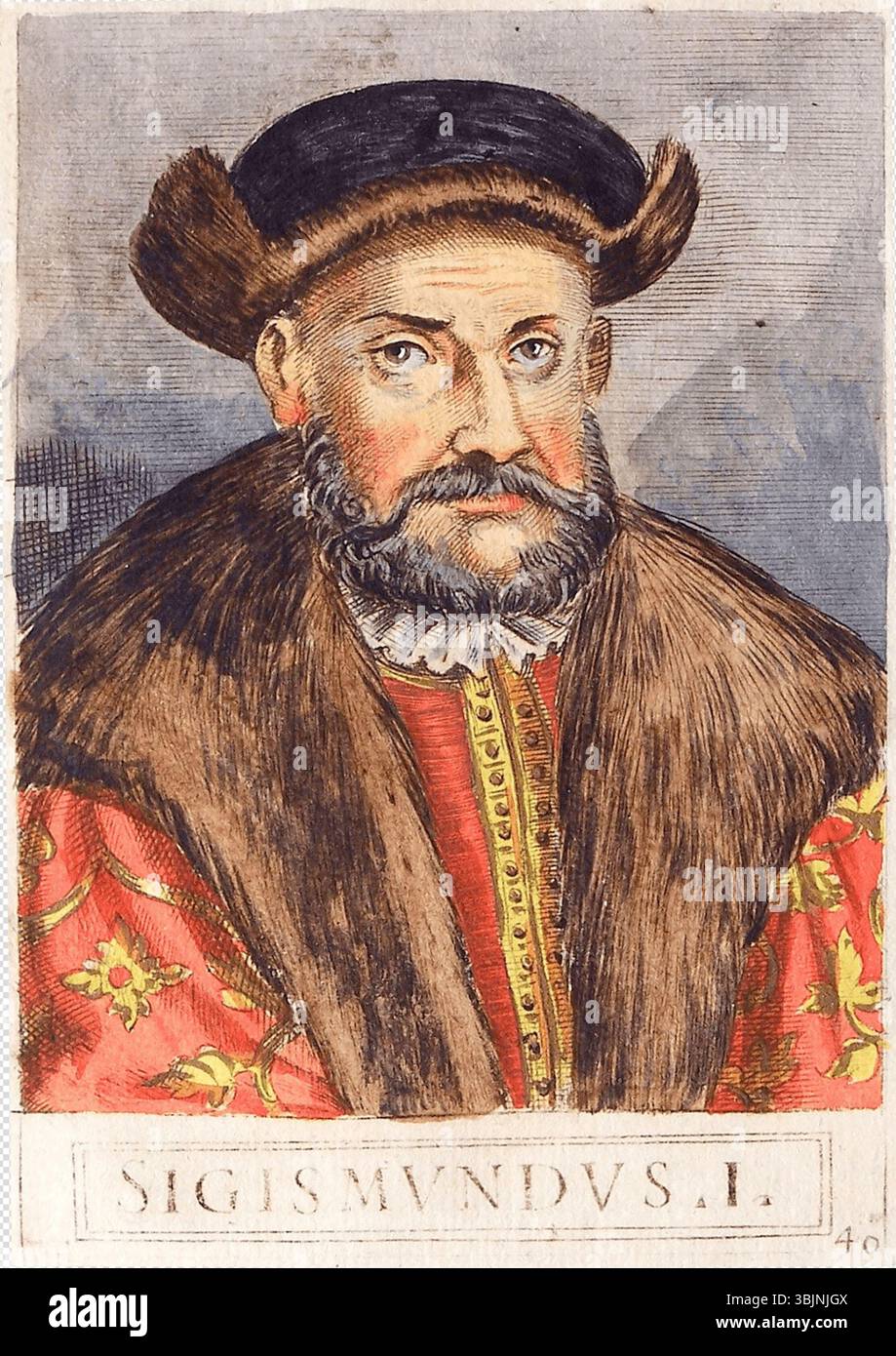 Dieses Gemälde von Tomasz Treter aus dem Jahr 1591 zeigt König Zygmunt I. Stary von Polen. Das Porträt zeigt traditionelle königliche Elemente und den Stil polnischer Porträts aus dem 16. Jahrhundert. Stockfoto Dieses Gemälde von Tomasz Treter aus dem Jahr 1591 zeigt König Zygmunt I. Stary von Polen. Das Porträt zeigt traditionelle königliche Elemente und den Stil polnischer Porträts aus dem 16. Jahrhundert. Stockfoto