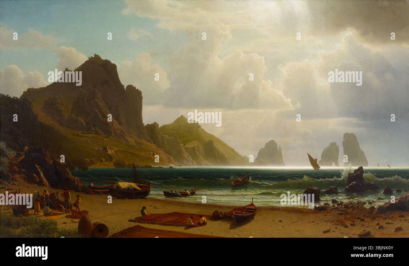 Albert Bierstadt American, geboren in Deutschland, 1830-1902 The Marina Piccola, Capri, 1859 Öl auf Leinwand Träger: 72 106,68 x 182,88 cm; gerahmt: 55 1/2 x 85 1/2 x 5 1/4 Zoll (140,97 x 217,17 x 13,335 cm) Sammlung Albright-Knox Art Gallery, Buffalo, New York Geschenk von Albert Bierstadt, 42 1863 Stockfoto