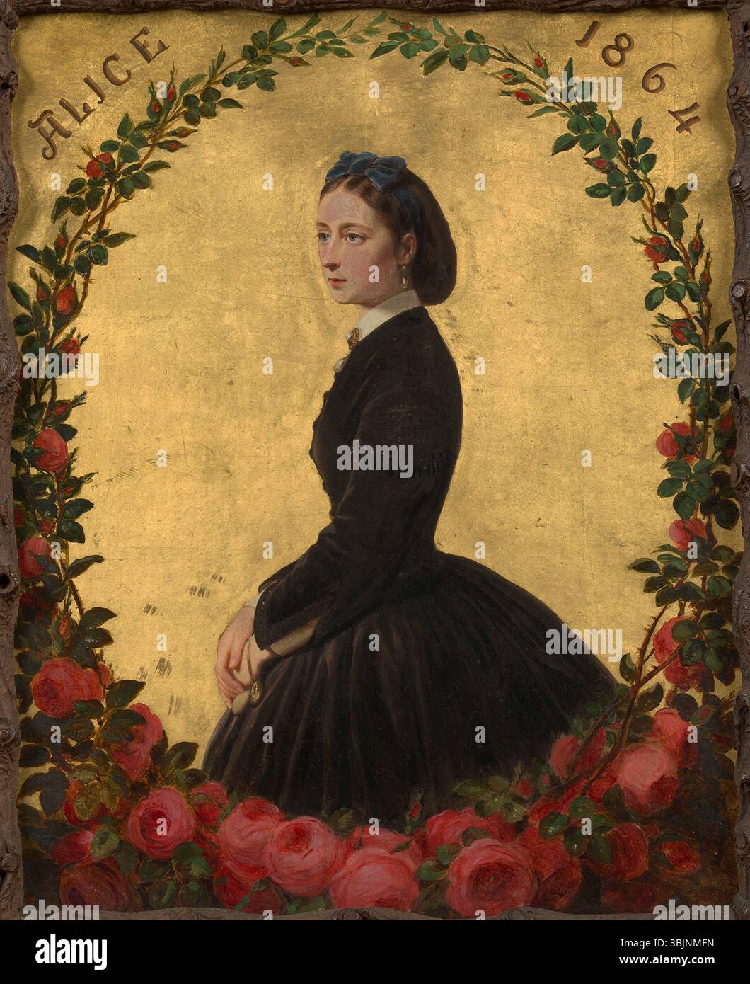 Das Gemälde von Prinzessin Alice, Großherzogin von Hessen, aus dem Jahr 1864 fängt ihr königliches und raffiniertes Aussehen ein. Das Öl an Bord spiegelt ihre Stellung als Gemahlin des Großherzogs Ludwig IV. Von Hessen wider. Stockfoto