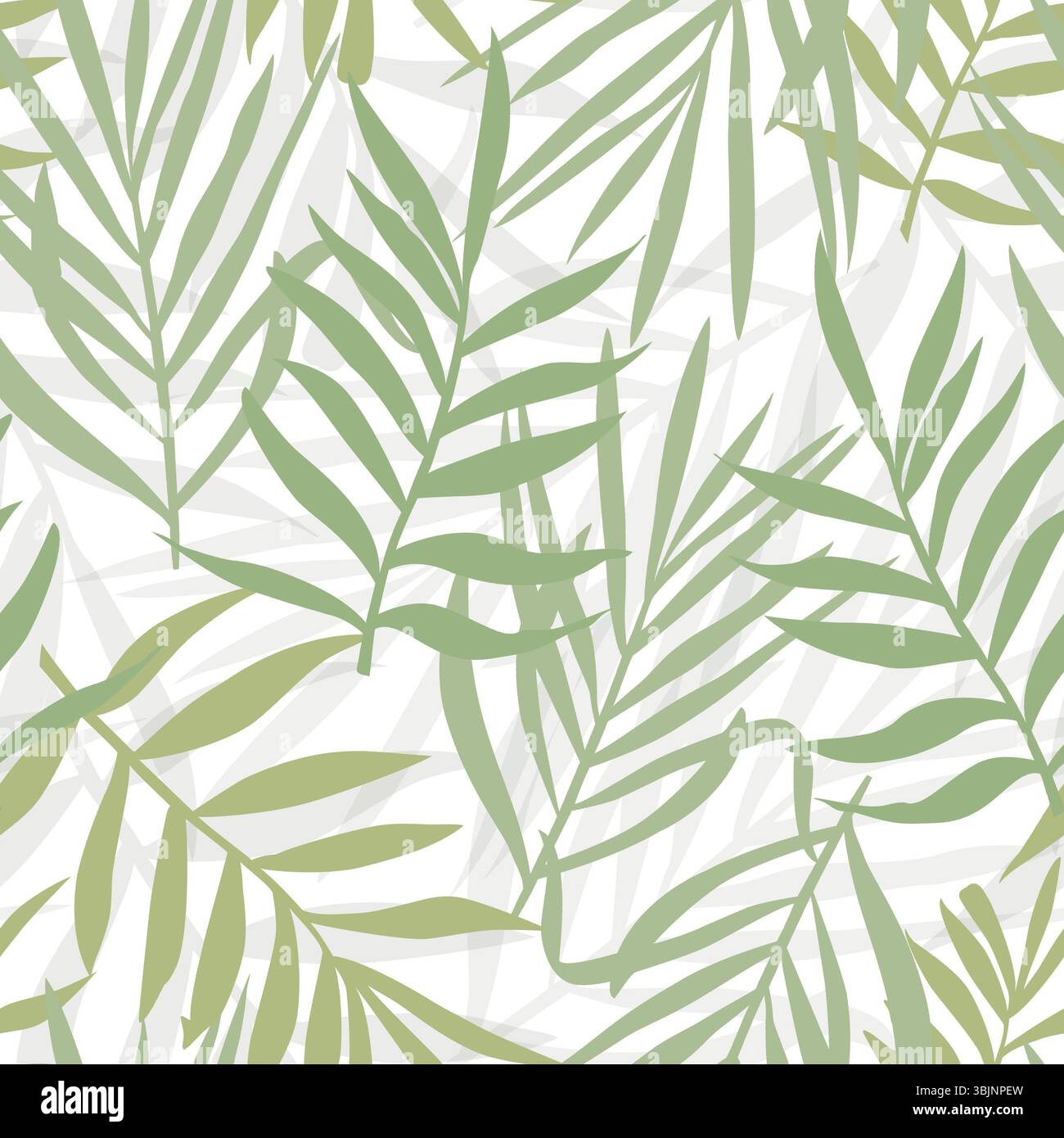 Nahtloses Aquarellmuster mit gedämpften tropischen Pastellblättern. Palmen- oder Rohrblatt verzierte Illustration isolierter Hintergrund. Für Hintergrundbilder Stockfoto