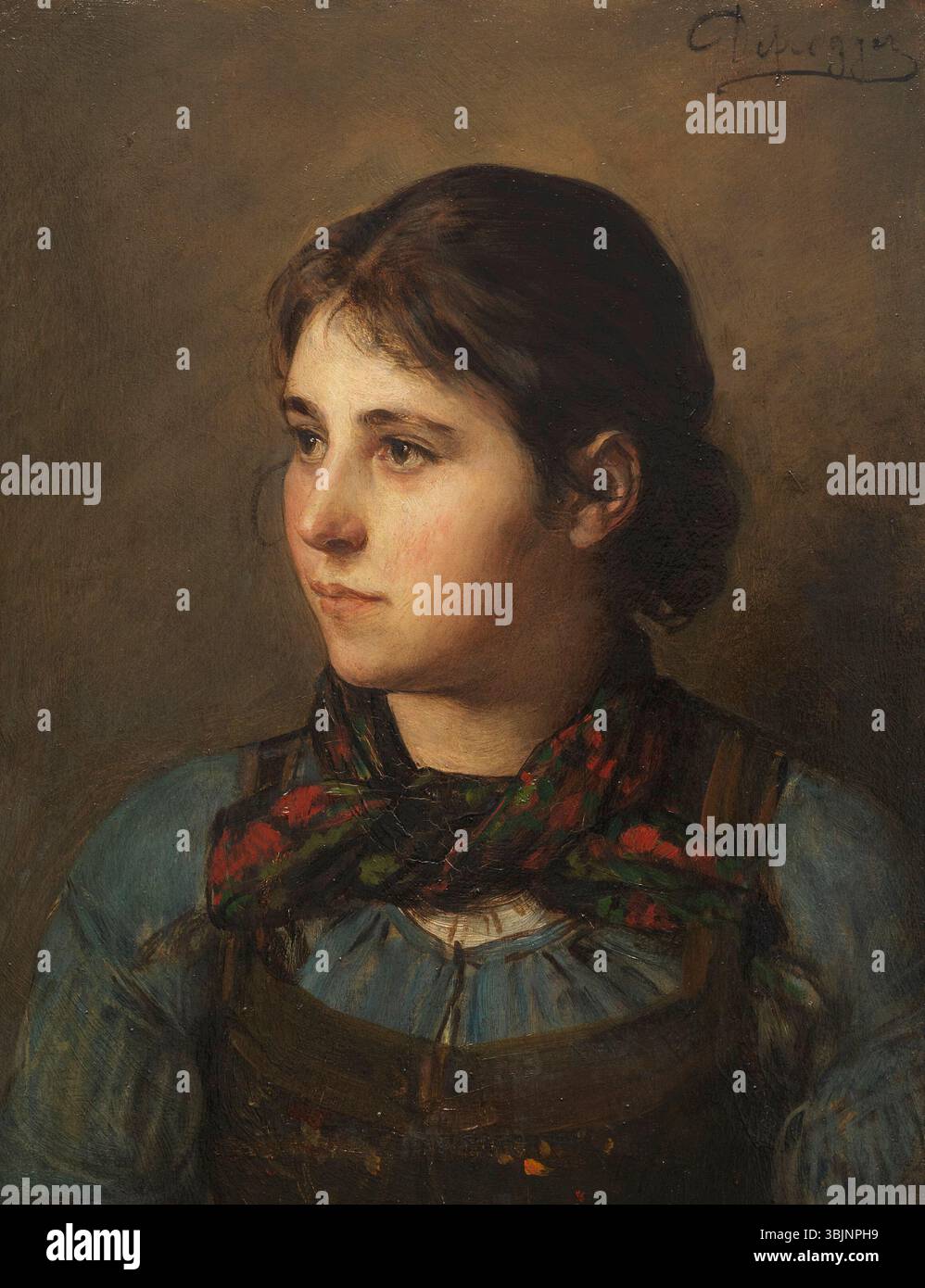 Franz von Defreggers Gemälde „S’Lenei“ (1880er Jahre) ist ein Öl-auf-Tafelwerk, das die Figur einer Frau in einer traditionellen ländlichen Umgebung einfängt. Das Gemälde zeigt Defreggers Fähigkeit, regionale Charaktere mit Liebe zum Detail darzustellen, typisch für seinen Stil aus dem 19. Jahrhundert. Er unterstreicht das Interesse des österreichischen Künstlers am Volksleben und dessen Darstellung in realistischer Weise. Stockfoto