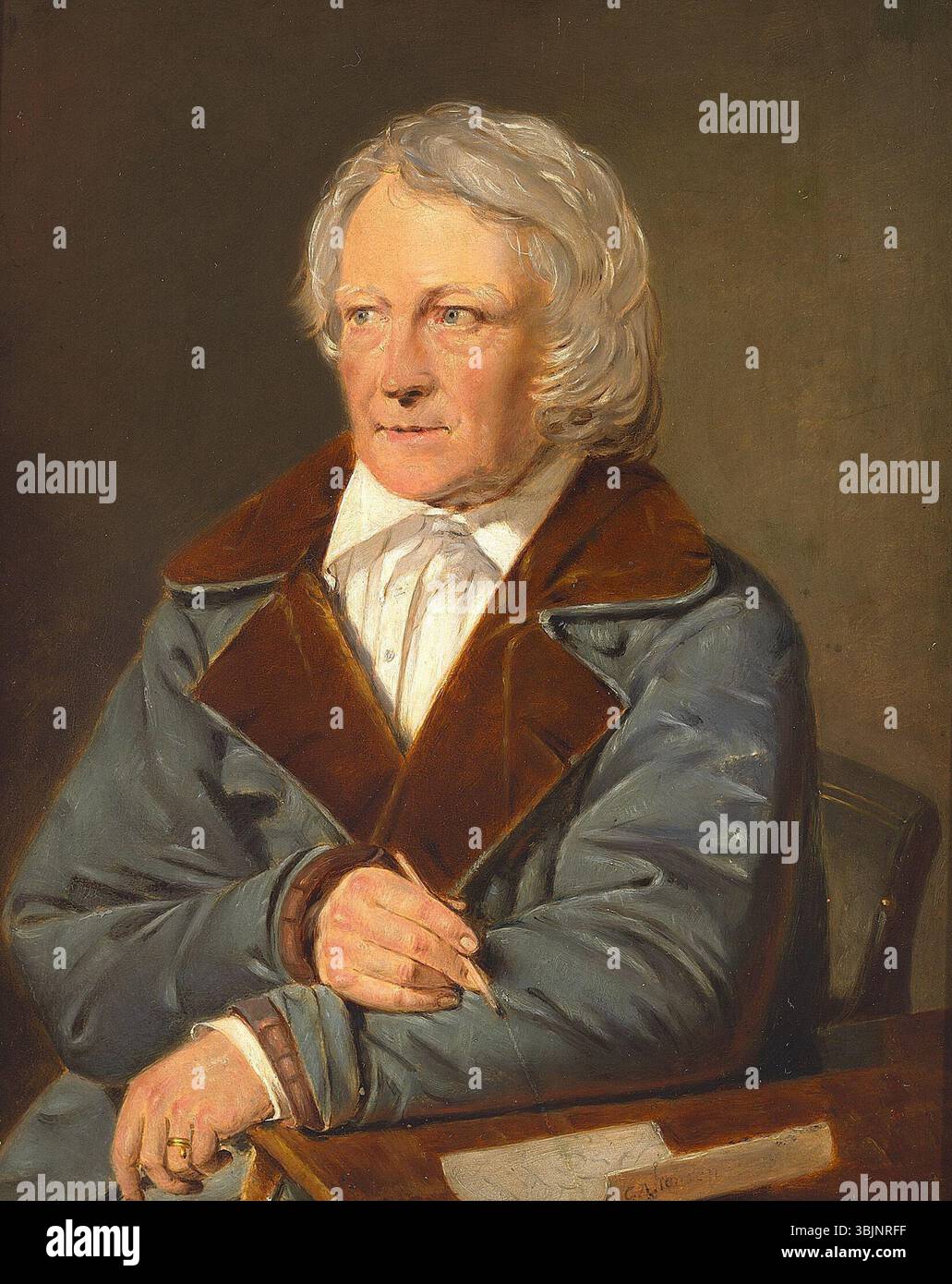 Christian Albrecht Jensen malte dieses 1839 Öl-auf-Tafelporträt von Bertel Thorvaldsen. Das Werk ist eine von fünf ähnlichen Versionen und zeigt den berühmten dänischen Bildhauer. Stockfoto