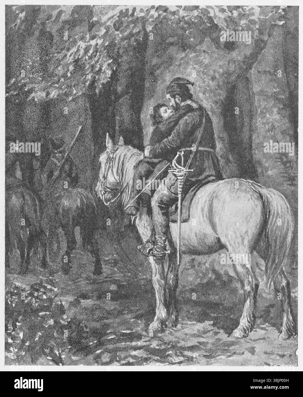 Illustration von Poul Steffensen aus *Dronningens Vagtmester*, in der Palle nach einer Schlacht während des Schwedischen Krieges auf der Flucht vor der Burg Gjorslev starb. Stockfoto