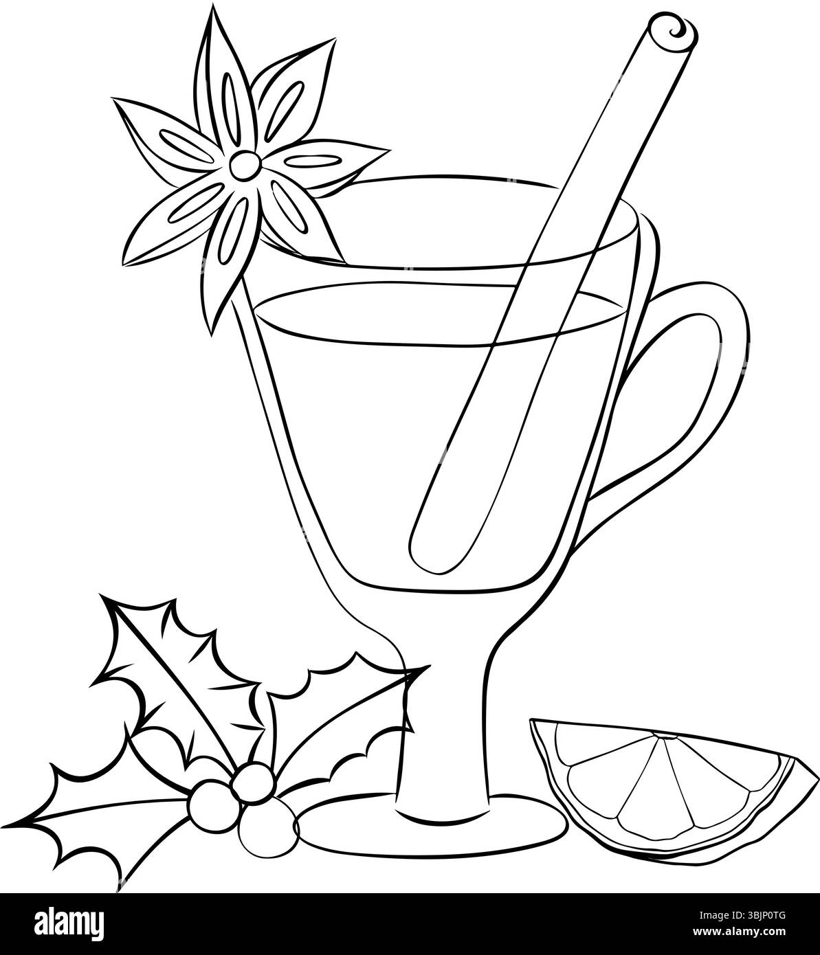 Glühwein schwarz-weiß-Zusammensetzung isoliert. Abbildung der grafischen Vektorfarbe. Silhouettenzeichen für Logo, Druck, Comics, Mode, Pop Art, boa Stock Vektor