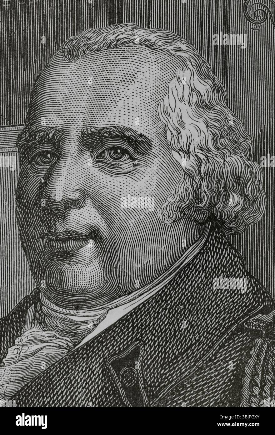 Louis XVIII (1755-1824). König von Frankreich und Navarra (1814–1824). Hochformat. Gravur. Details. "Histoire du Consulat et de l'Empire" (Geschichte des Konsulats und des französischen Reiches unter Napoleon), von A. Thiers. Band IV. Veröffentlicht in Barcelona, 1879. Stockfoto
