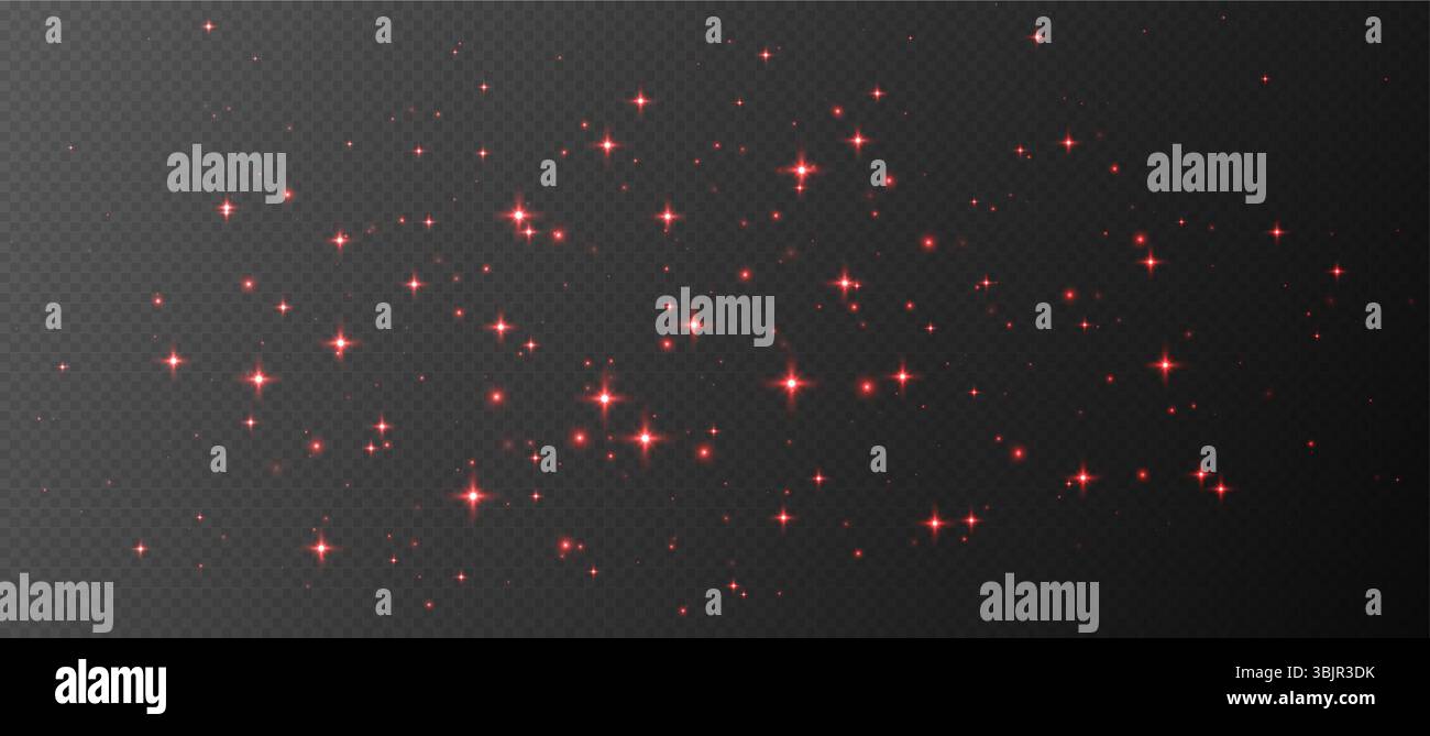 Rote funkelnde Sterne, glänzende Partikel Lichteffekt, transparente, fliegende Sternenstaub-Textur Stock Vektor