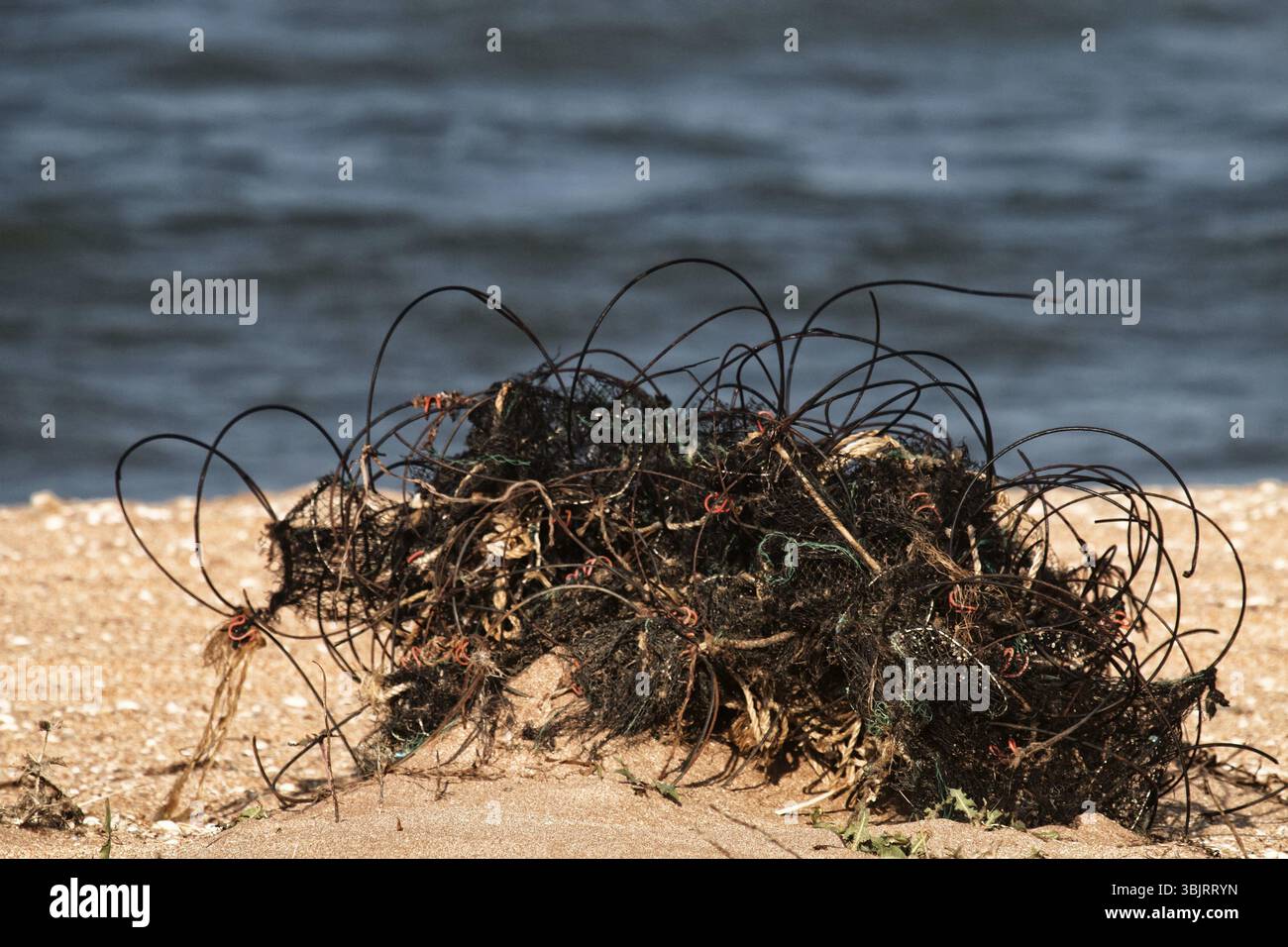 Das fischernetz liegt am Ufer von Wilderern aufgegeben. Billig (Einweg-) Netze verschmutzen Gewässern und viele Fische töten Stockfoto Das fischernetz liegt am Ufer von Wilderern aufgegeben. Billig (Einweg-) Netze verschmutzen Gewässern und viele Fische töten Stockfoto