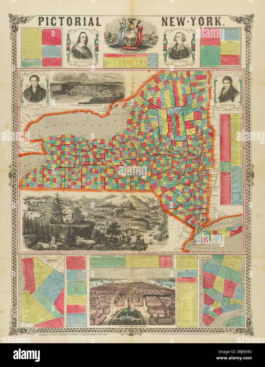 Bildkarte des Bundesstaates New York. 1855 Stockfoto