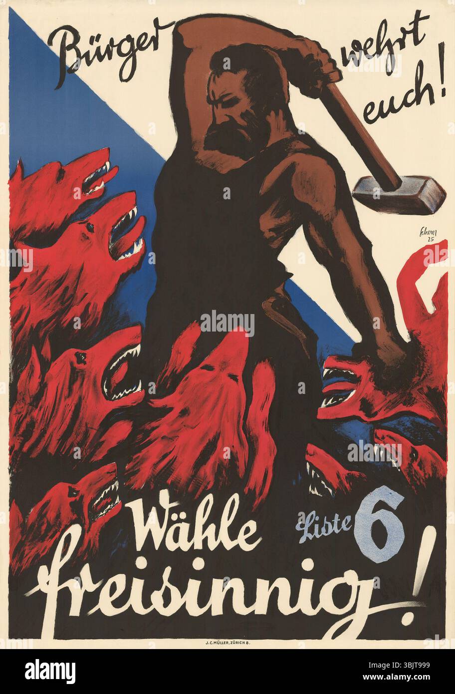 Wahlplakat der Freien Demokratischen Partei, Vintage 1920er Jahre Schweizer Poster. Von Carl Scherer 1925 Stockfoto