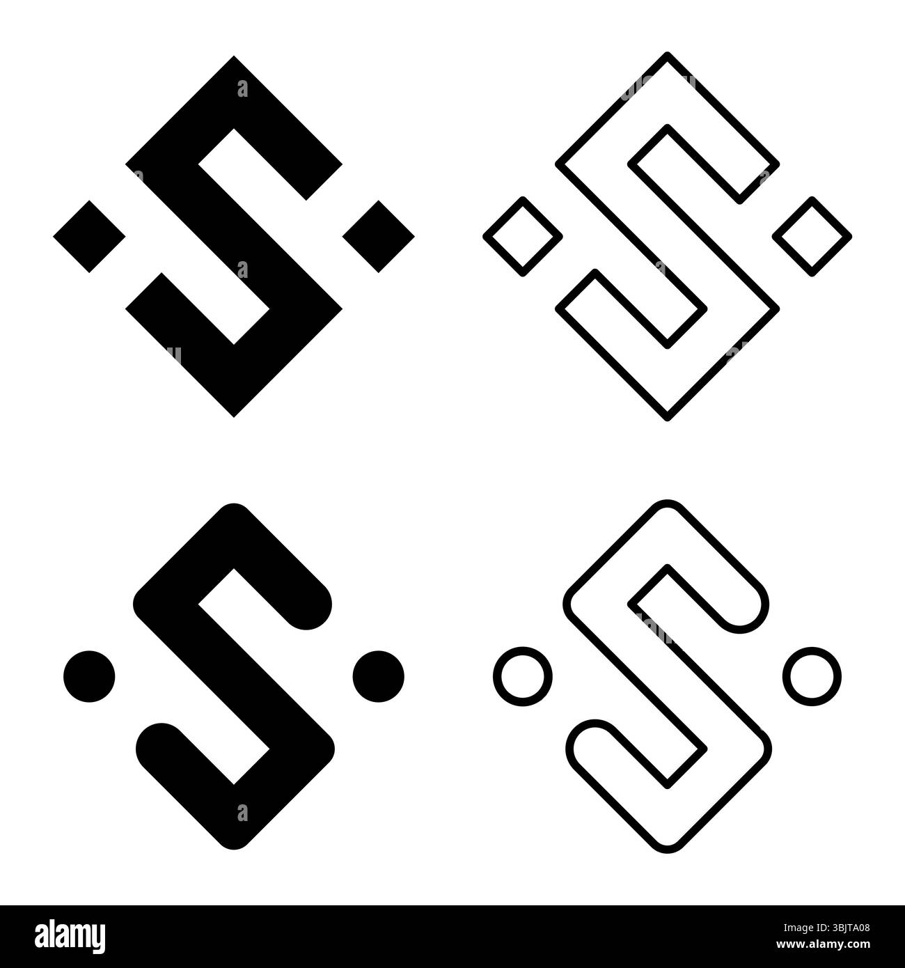 Sammlung geometrischer Symbole. Abstrakte Formsymbole. Schwarzweißmuster. Vektorentwurzelemente. Stock Vektor