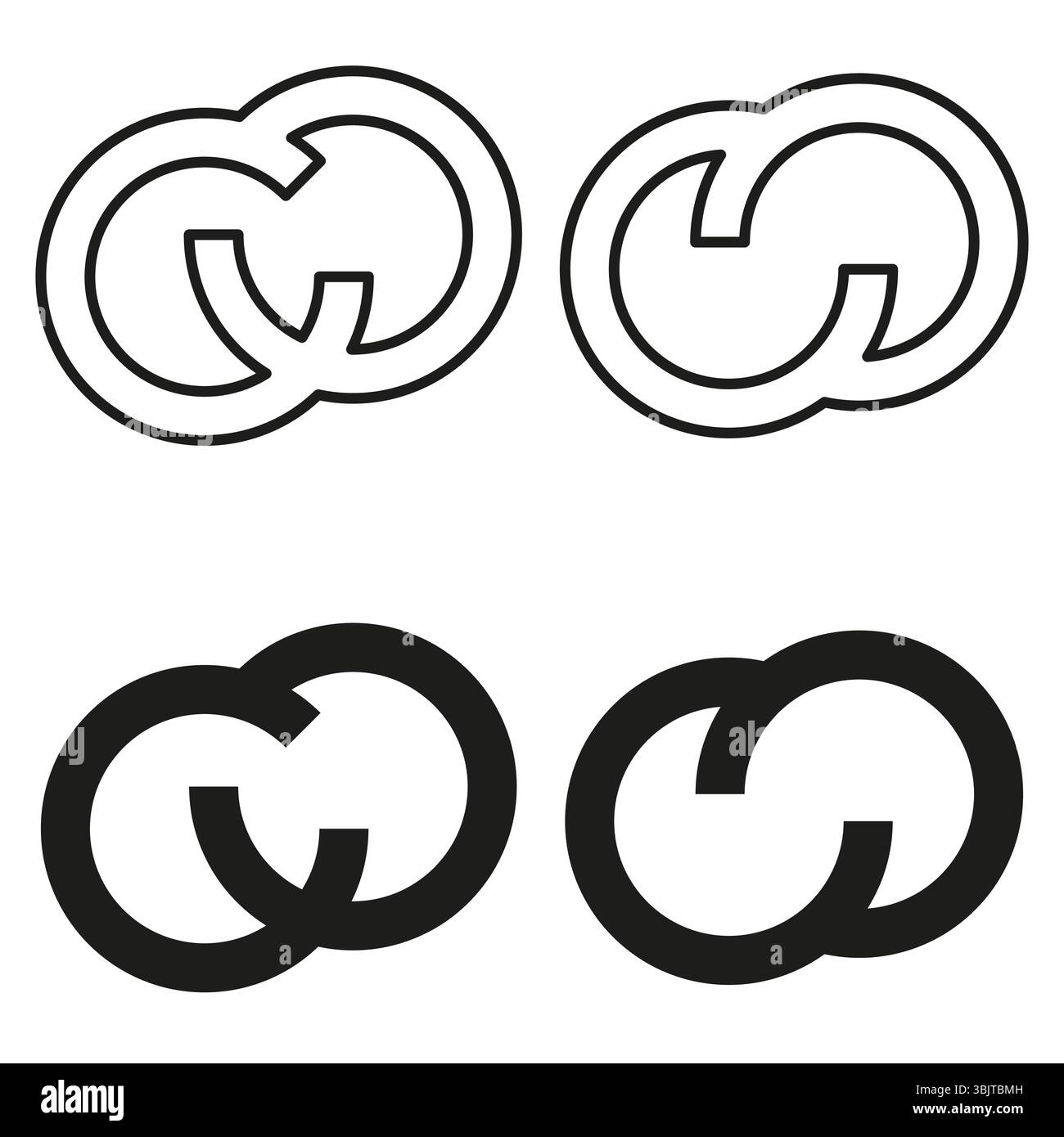 Symbol für einen verknüpften Kreis. Schleifenring-Symbol. Abstraktes Formelement. Vektorkonturfigur. Stock Vektor