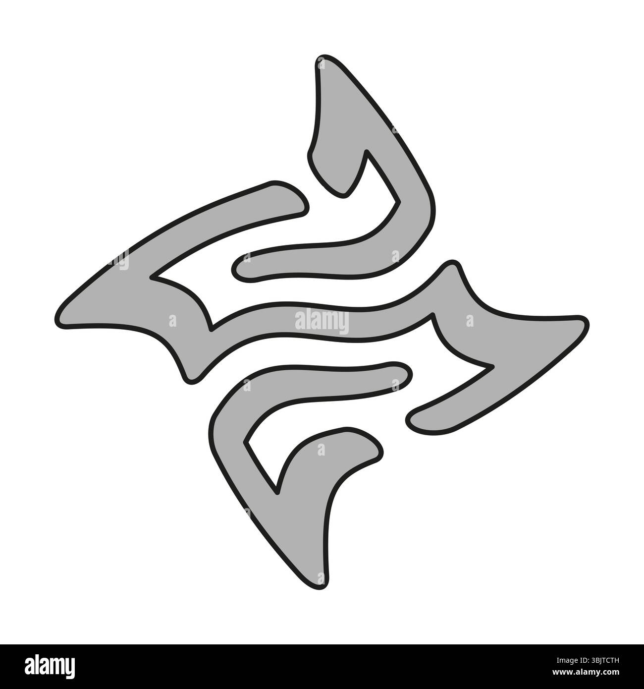 Symbol mit gekrümmtem Pfeil. Form der grauen Richtung. Abstrakte grafische Figur. Vektorform. Stock Vektor