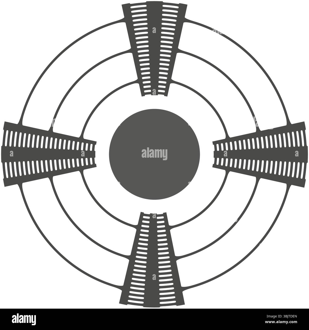 Zentrale runde Nabe. Radiales Streifenelement. Symmetrie Layout Vektor. Auffällige Kontrastform. Stock Vektor
