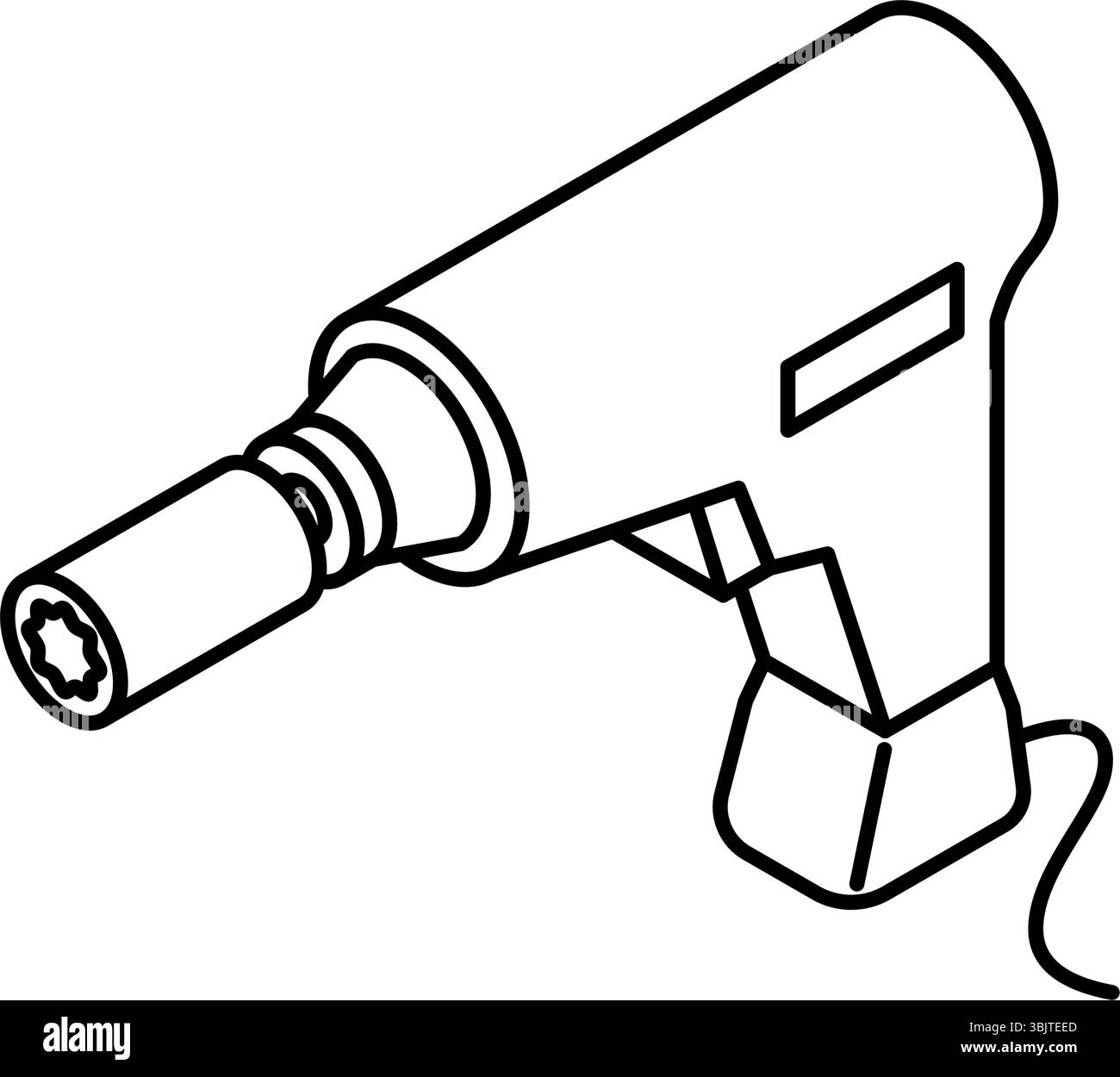 Einfache und niedliche isometrische Linie Symbol des Schlagschraubers für Autowartung und mechanische Werkzeugillustration, schwarz-weiß, Vektor-Illustration Stock Vektor