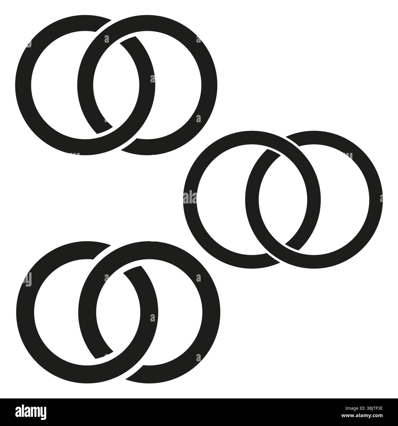 Symbol für verknüpften Rufton. Überlappendes Kreismuster. Form des Kettengestänges. Symbol für Vektoreinheit. Stock Vektor