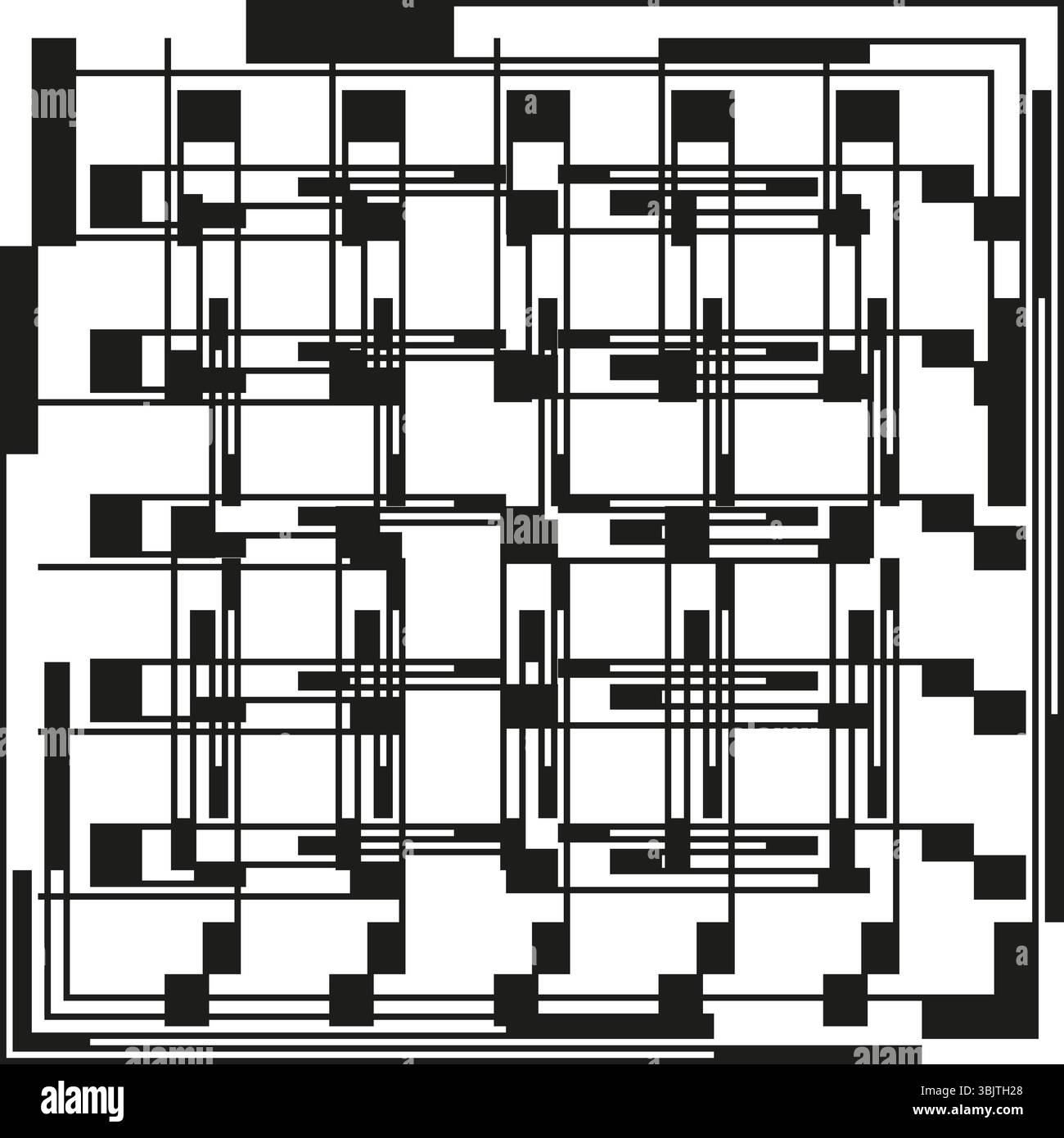 Symbol für Pixellabyrinth. Schwarzweißes Muster. Abstrakte quadratische Form. Digitale Vektorform. Stock Vektor