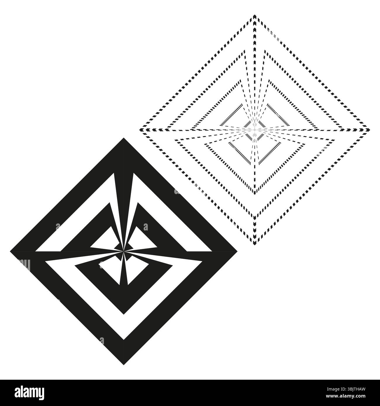 Geometrische Diamantformen. Schwarzweißes Muster. Abstrakte, mehrschichtige Raute. Optische Vektortäuschung. Stock Vektor