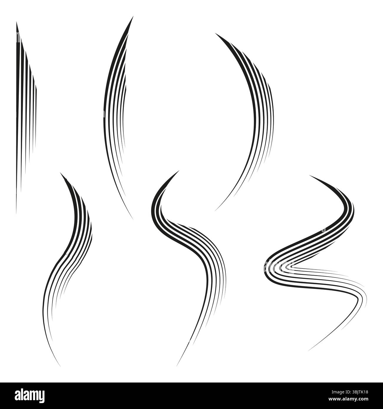 Symbole für gekrümmte Formen. Fließende Vektorlinien. Elegante abstrakte Bewegung. Sanfte künstlerische Wellen. Stock Vektor