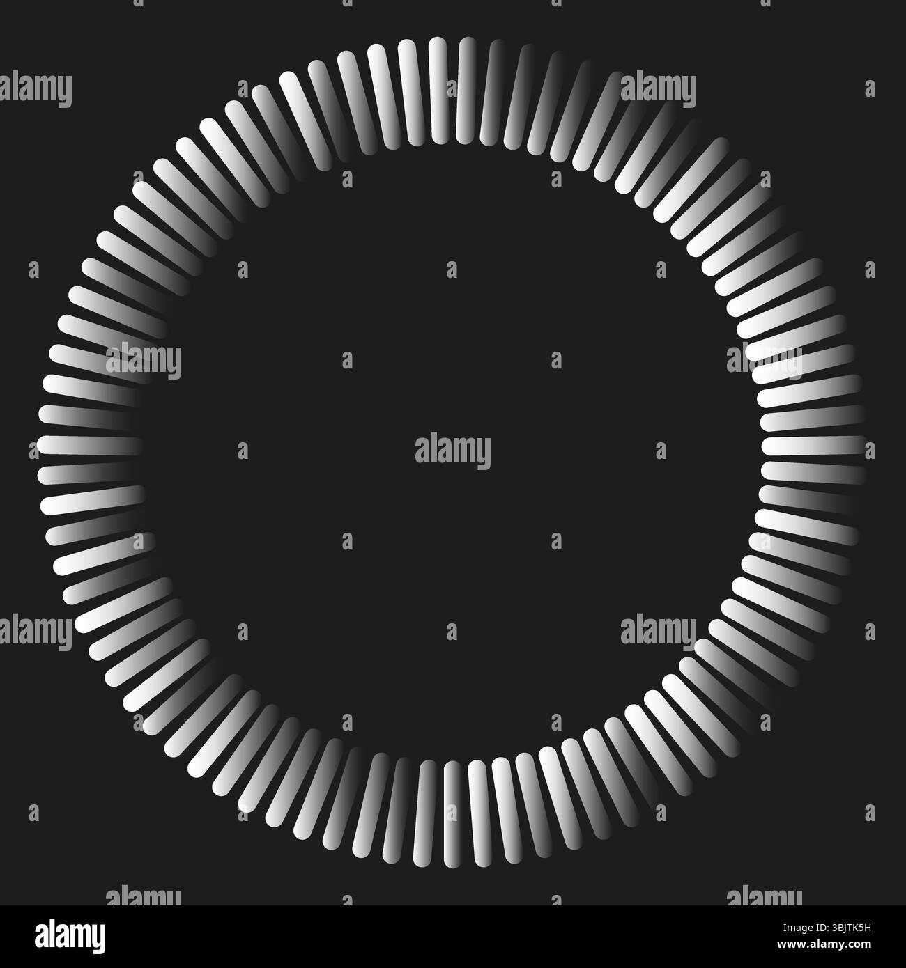Kreisförmiger, radialer Streifenrahmen. Schwarzes weißes Ringmuster. Geometrische Vektorbegrenzung. Einfarbiges Designelement. Stock Vektor
