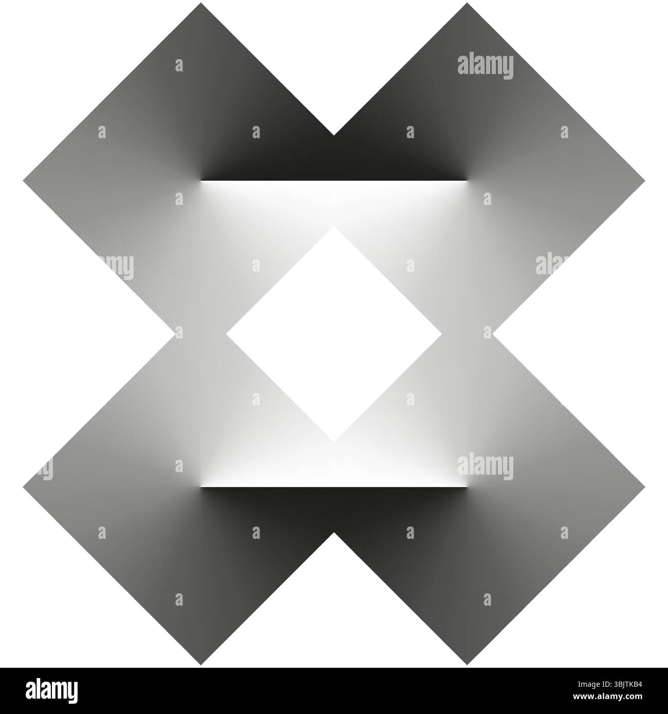 Diamantkreuz-Symbol. Vektorschattengeometrie. Zentrale Fokusfigur. Schwarz-weiße Form. Stock Vektor